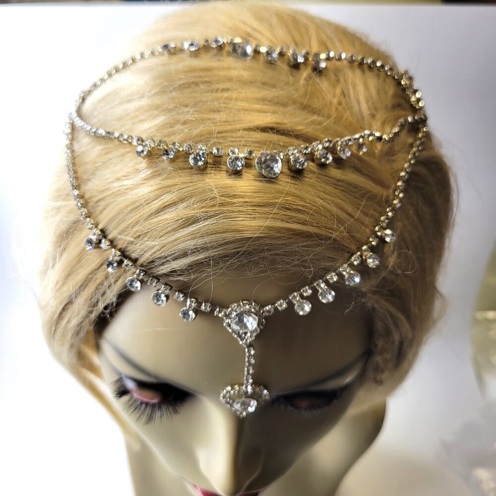 3 Row Crystal Teardrop Headpiece